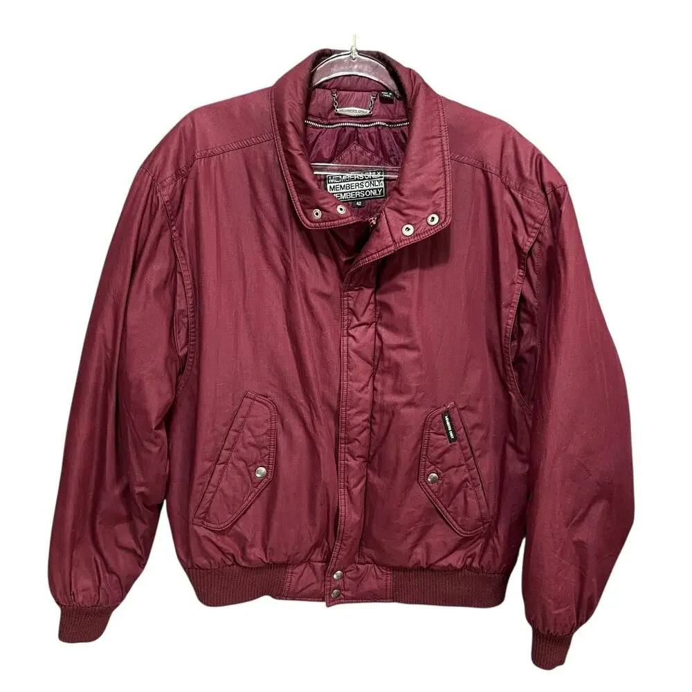 Members Only Jacket Mens Sz L Bomber Racer‎ Full Zip Pockets 80s Maroon Al Bundy